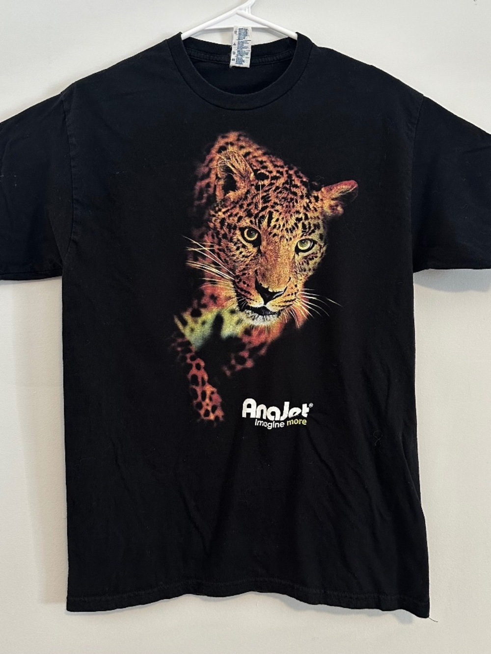 Leopard Wildlife Animal Graphic Print T-Shirt Medium Black Y2K Short Sleeve
